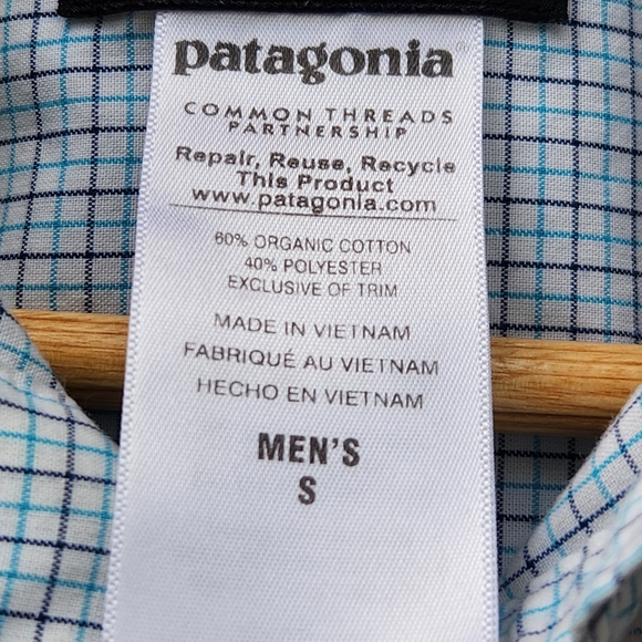 PATAGONIA Men’s Shirt Small Blue Plaid Common Threads Organic Cotton - Picture 5 of 11